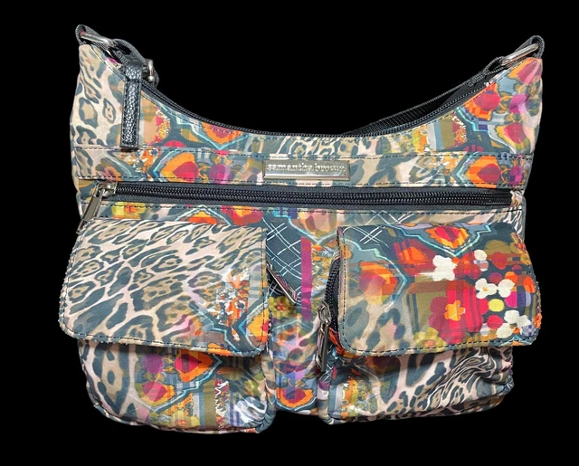 Samantha Brown To-Go Double Pocket Hobo Tropical Tribal Leopard Crossbody