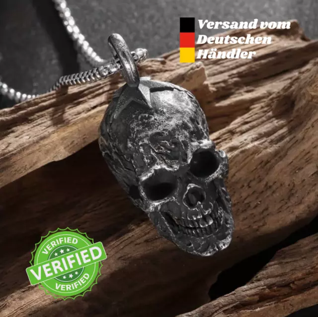 Amulett "Totenkopf" aus Edelstahl "Stern" Schädel, Edelstahl, Schmuck - Anhänger