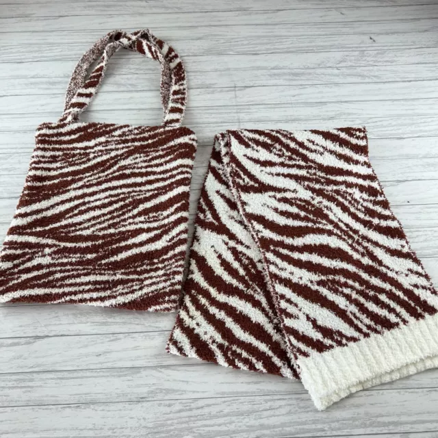 BP Nordstrom Womens Scarf Tote Set Brown Zebra Animal Print