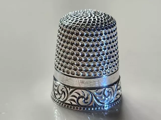 Antique Waite Thresher Sterling Silver Thimble size 9 No holes c1890's EC