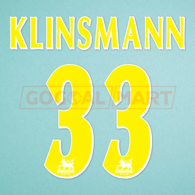 Klinsmann #33 1997-1998 Tottenham Hotspur PREMIER LEAGUE Yellow Nameset Printing