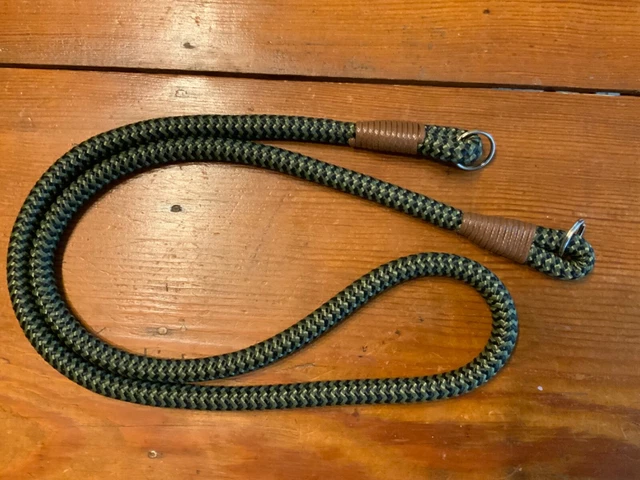 Custom Camera Strap - Olive/Black with Brown binding.  46 inches
