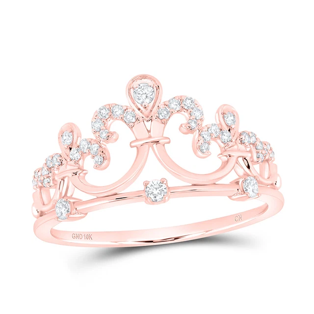10kt Roségold Damen Rund Diamant Filigran Krone Mode Ring 1/5 Kttw