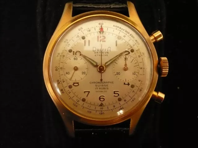 montre ancienne vintage  chronographe DREFFA Genève, Landeron 51, 37 mm