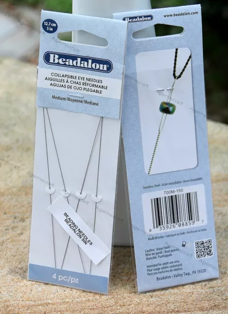 Genuine Beadalon Collapsile Eye Beading Needles 12.7cm /5 in", pack of 4, New