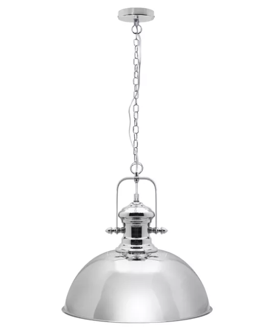 Vintage Antique Chrome Dome Shade Ceiling Chandelier Hanging Pendant Light M0123