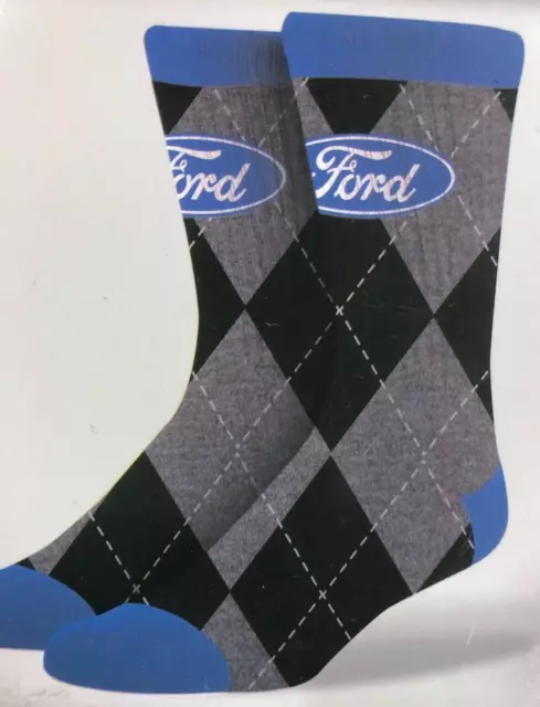 FORD Trucks Racing Car Crew Socks ( 2 Pair ) PUGS Blue Plaid ~ Free Shipping