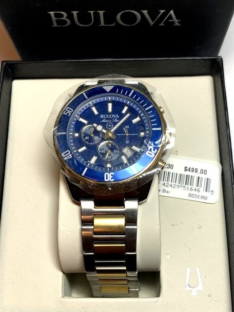 NUOVO OROLOGIO DA uomo Bulova 98B230 Marine Star Cronografo Quadrante ...