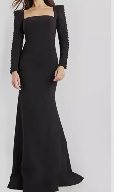 $860 Jovani Women's Black Square Neck Long Sleeve Evening Gown Dress Size 4