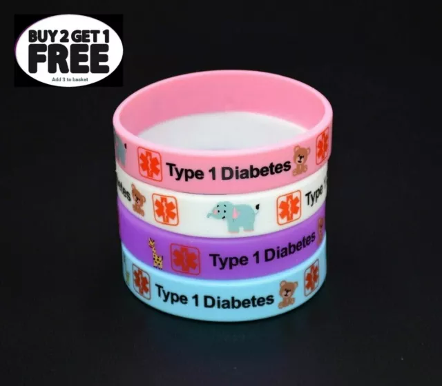 Type 1 Diabetes Silicone Wristband Diabetic Children Kids Medical Alert Bracelet