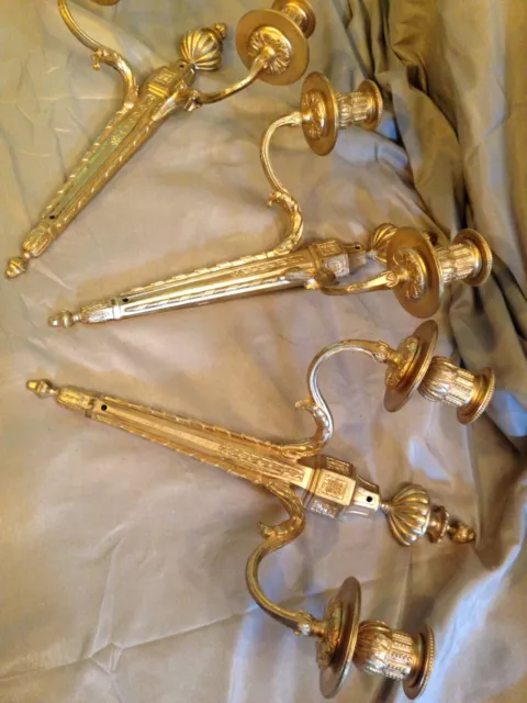 3 x double wall lights sconces empire french style vintage ? gilt bronze?