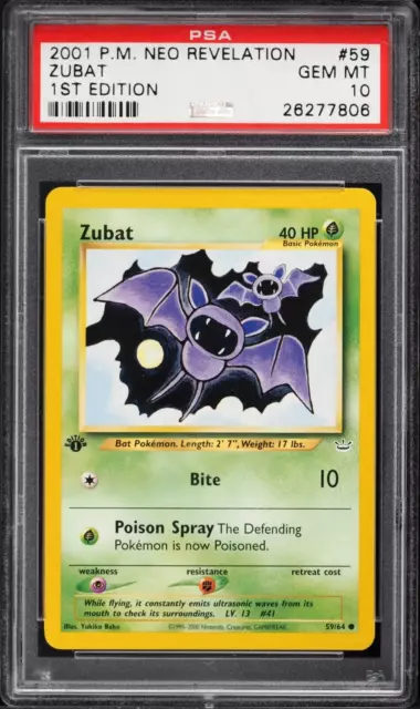 2001 Pokemon Neo Revelation 1st Edition Card Zubat 59/64 PSA 10 GEM MINT