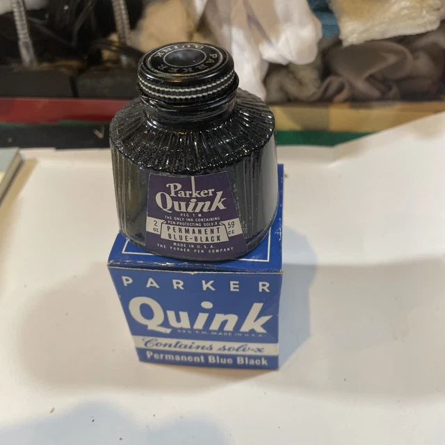 NOSPARKER QUINK PERMANENT Blue Black Fountain Pen Ink 2oz(60ml)w/solv