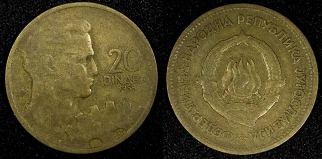 Yugoslavia Aluminum-Bronze 1955 20 Dinara 1 Year Type KM# 34 (24 540)