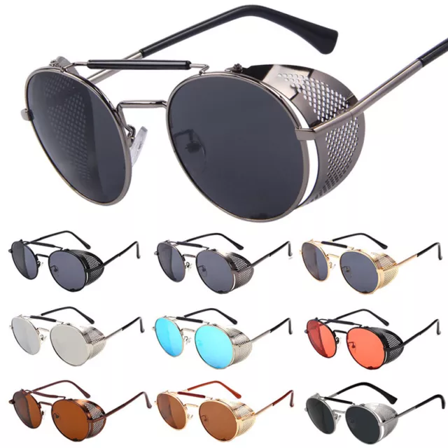 Vintage Steampunk Unisex Sunglasses Side Shield Retro Round Eyewear Glasses