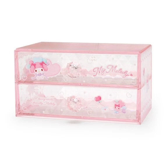 SANRIO MY MELODY Acrylic Pink Storage Organization Container w/Two