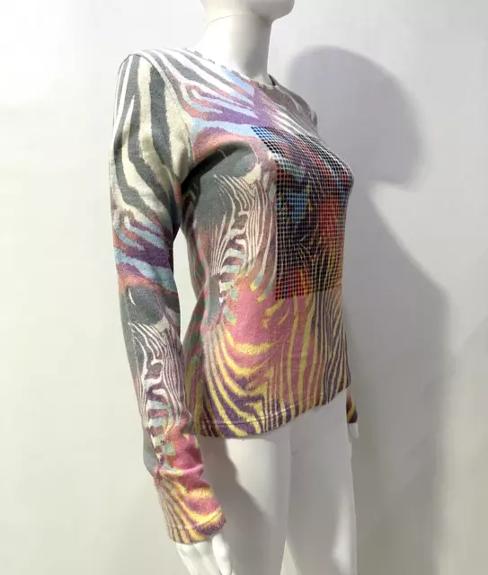 Roberto Cavalli Angels By Simonetta Zebra Print Long Sleeved Knit Top Size S 3