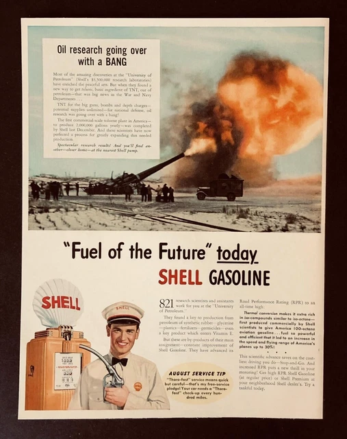 1941 Shell Gasoline Advertisement TNT Testing Bombs Service Pump Vtg Print AD