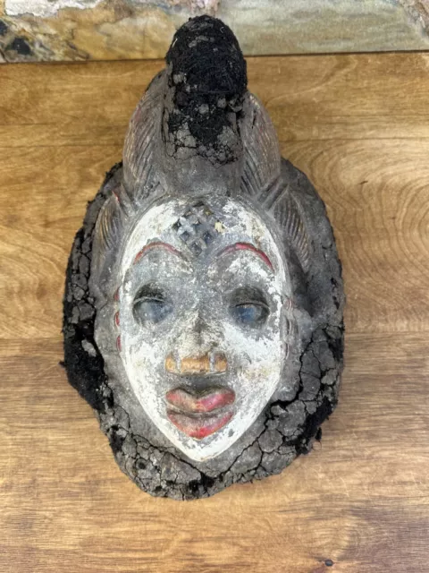 Antique African PUNU MASK, GABON, "mukudj" funerary Ceremony Mask FREE UK POST