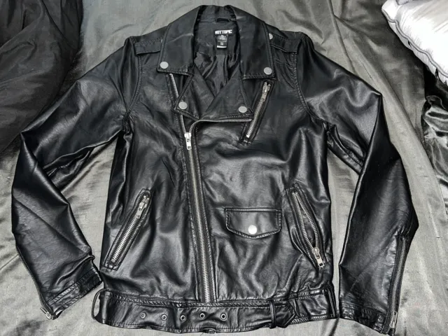 Hot Topic Brand Black Leather Jacket Men’s Size Small Great Condition