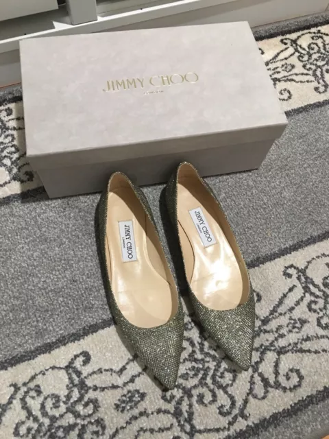 Jimmy Choo Alina Glitter Light Bronze Pointy Toe Flat Shoes Size 37