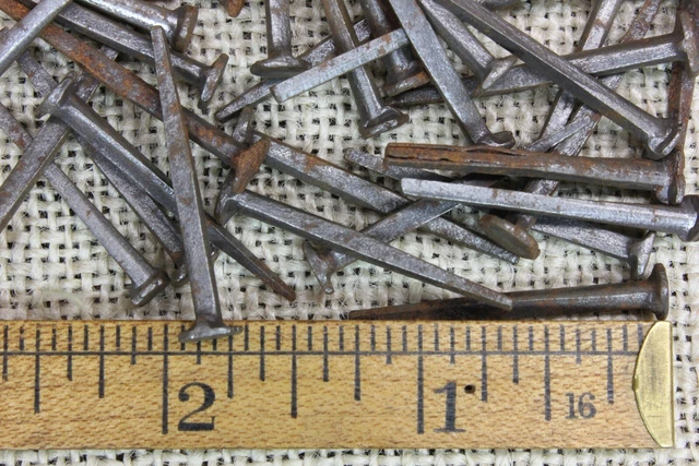 1 1/4” OLD Square 1/4” Head NAILS 100 REAL 1850’s vintage rustic patina BRADS