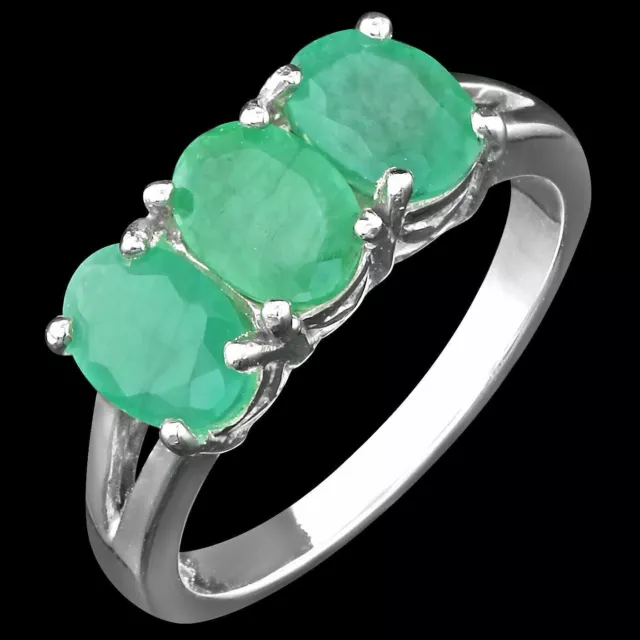 Unheated Natural 7X5Mm Columbian Emerald Sterling Silver 925 Ring Size 7