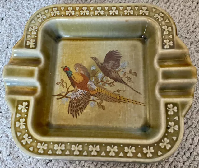 Wade Irish Porcelain Ashtray-Made in Ireland-Pheasants-Green