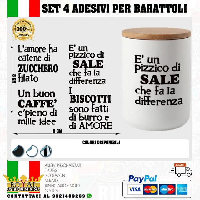 Adesivi Cucina Trasparenti - 12 Pezzi 6cm, Per Zucchero, Caffè, Sale, In Italiano
