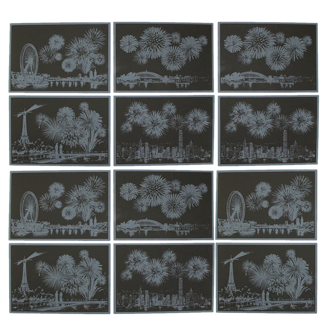 12 Pcs Noir Papier Brouillon Arc-en-Scratch Pad Rayures Arc-En-Papier