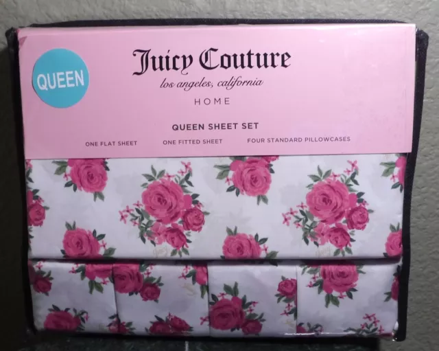 NEW Juicy Couture Los Angeles 6 Pc Queen Sheet Set Rose Roses Flowers