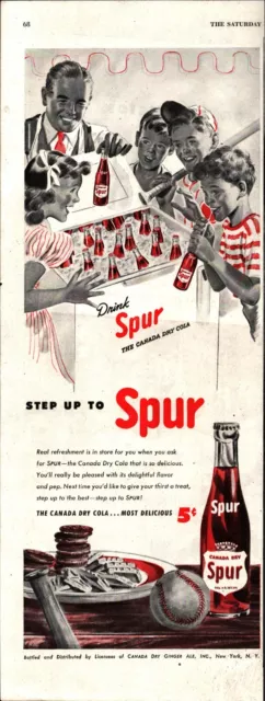 1946 Spur Soda Pop Bottle Ad  Picnic Theme nostalgic e8