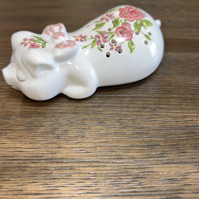 VINTAGE CERAMIC PIG Potpourri Sachet Holder Hand Painted 1978 Avon by