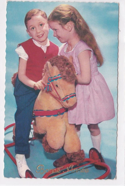 Carte Postale Cpsm Fantaisie Bonne Annee Enfants Cheval A Roulettes
