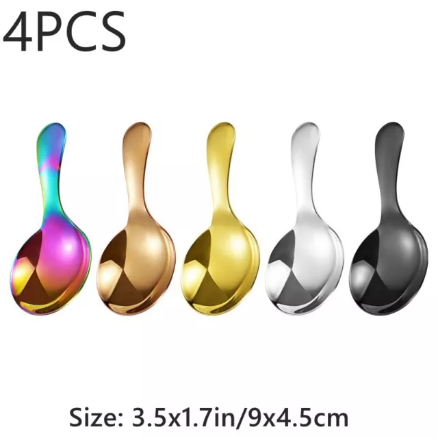 4 PCS Stainless Steel Small Round Spoons Shovel Tea Spoon Household Tableware