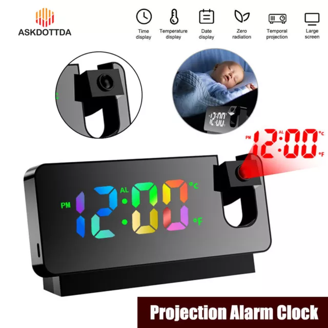 Smart Digital Alarm Clock Projection Temperature Projector Lcd Display Time LED