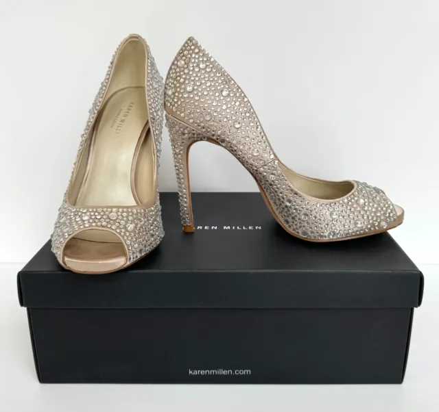 Karen Millen Womens Sparkly Jewelled Champagne Evening Shoes. Size UK 5.5 (38)