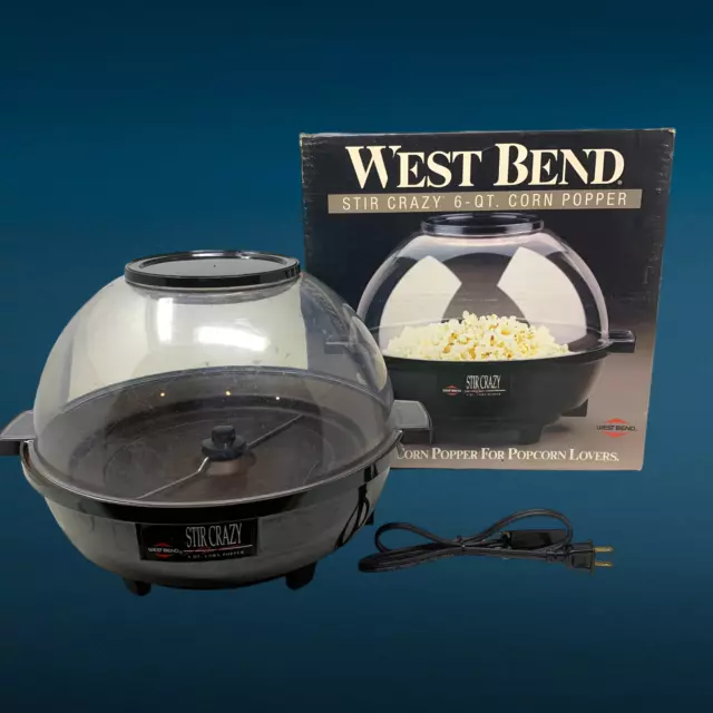 West Bend 82707B Stir Crazy Electric Hot Oil Popcorn Popper Machine with Rod Lid