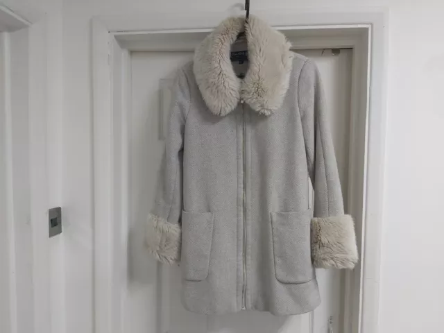 MISS SELFRIDGE WOMENS Khaki Green Coat Size 14 Faux Fur 10.00