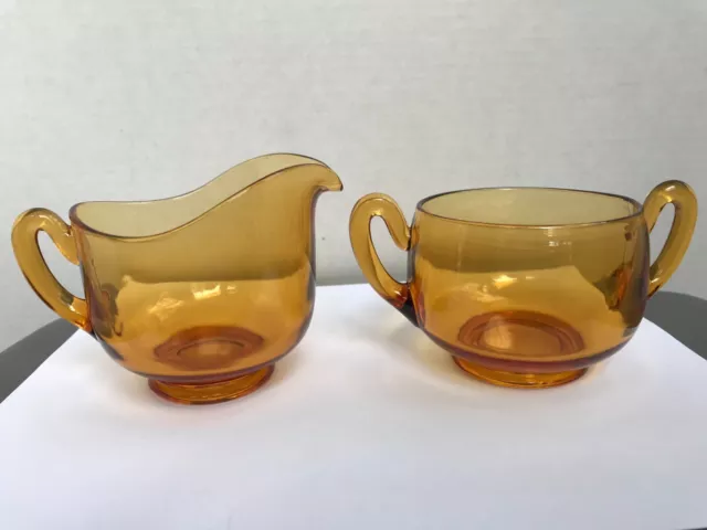 Vintage 1950s Cambridge Amber Glass Creamer & Sugar Bowl Set