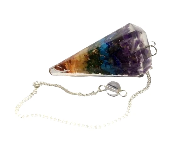 Chakra Crystal Gemstone Pendulum Organite Faceted Orgone Reiki Chain K5374