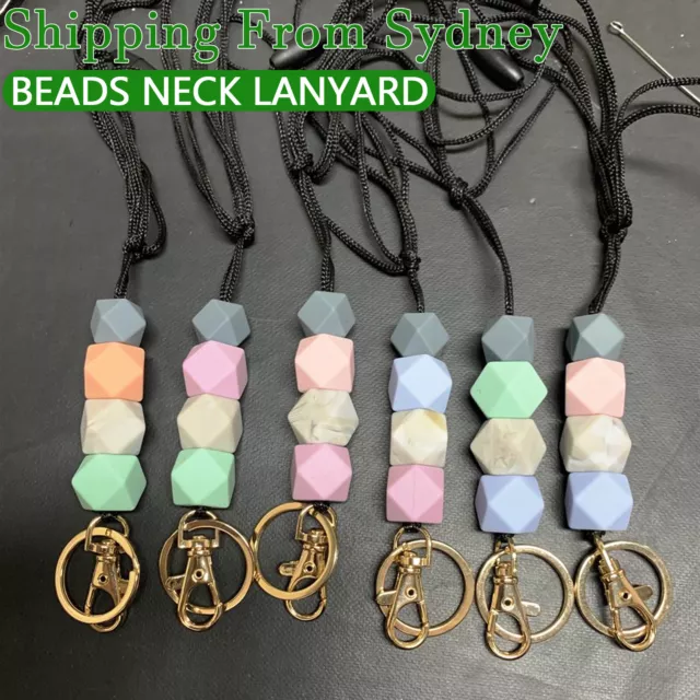 Silicone Beads Neck Strap Lanyard ID Card Badge Keyring Key Holder Necklaces AU