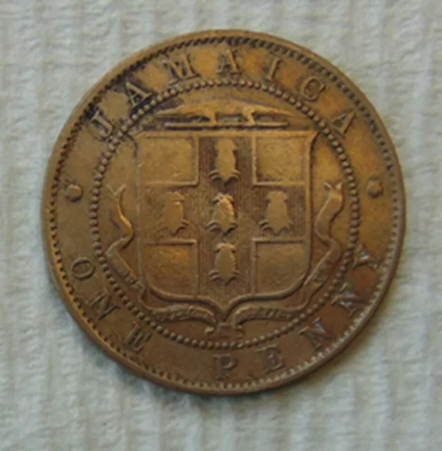 1907 Jamaica 1 Penny ~ Edward Vii (Arms With Vertical Shading) ~ Low Mintage 2