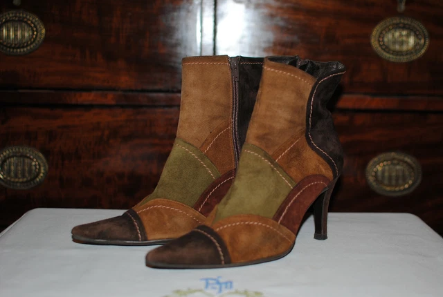 Bottines femme, LODI,cuir retourné marron multicolore, pointure 37, talon 8 cm. 2