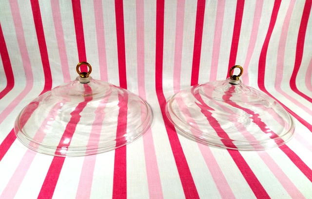 Beautiful 19th Century Hand Blown 2pc Smoke Bell Jar Lantern Ceiling Cap Lids