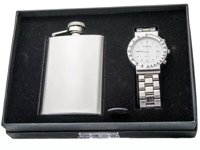 Fred Belay: Men's Gift Set, Stainless Steel Flask With  Analog Quartz Watch