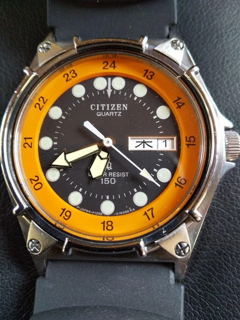Vintage Citizen Crystron 150M 1250-214056Y Quartz Black Dial Day/Date Mens Watch Vintage Citizen Crystron 150M 1250-214056Y Quartz Black Dial Day/Date Mens Watch