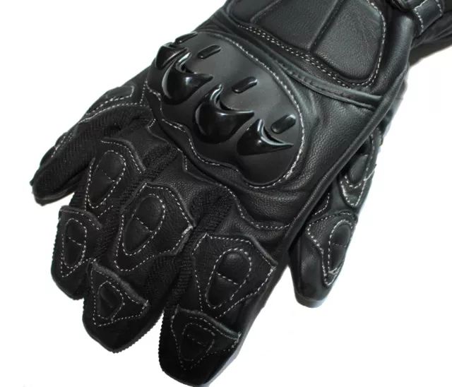 Motorradhandschuhe Racing Motorrad Leder Handschuhe Biker Quad Schutz schwarz 3