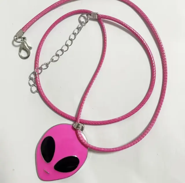 UFO Collection: Pink Alien Pendant Necklace, Enamel/Alloy
