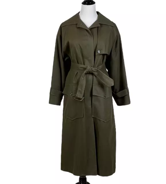 VTG Christian Dior Long Trench Rain Coat Wool Liner Army Green Womens 10 R